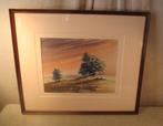 Mooi Geschilderd Aquarel 'Bomen op Heuvel' - gesigneerd, Ophalen of Verzenden