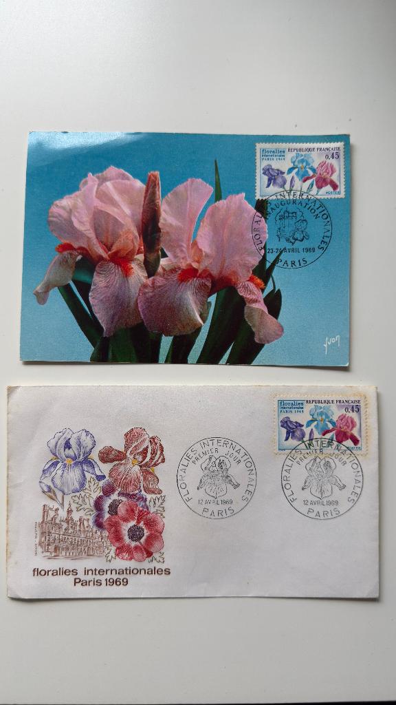 Carte vintage FDC et Maximum « Floralies Int. Paris 1969 », Envoi, Non décrit