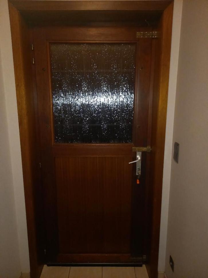 Buitendeur in Merbau Huisdeur in hout, Doe-het-zelf en Bouw, Deuren en Vliegenramen, Gebruikt, Buitendeur, 200 tot 215 cm, 80 tot 100 cm