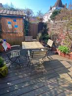 Tuintafel met 4 stoelen - teakhout, Ophalen, Gebruikt, Vierkant, Teakhout