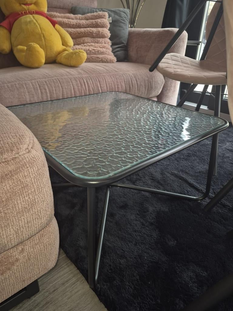 Leuke glazen tafel, Huis en Inrichting, Ophalen, Zo goed als nieuw, Vierkant