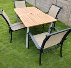 Teakhouten tafel (150x80) & 4 Aluminium stoelen, Enlèvement, Aluminium
