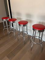 Tabouret bar rouge, Avec repose-pieds, Métal, 4 tabourets, Comme neuf
