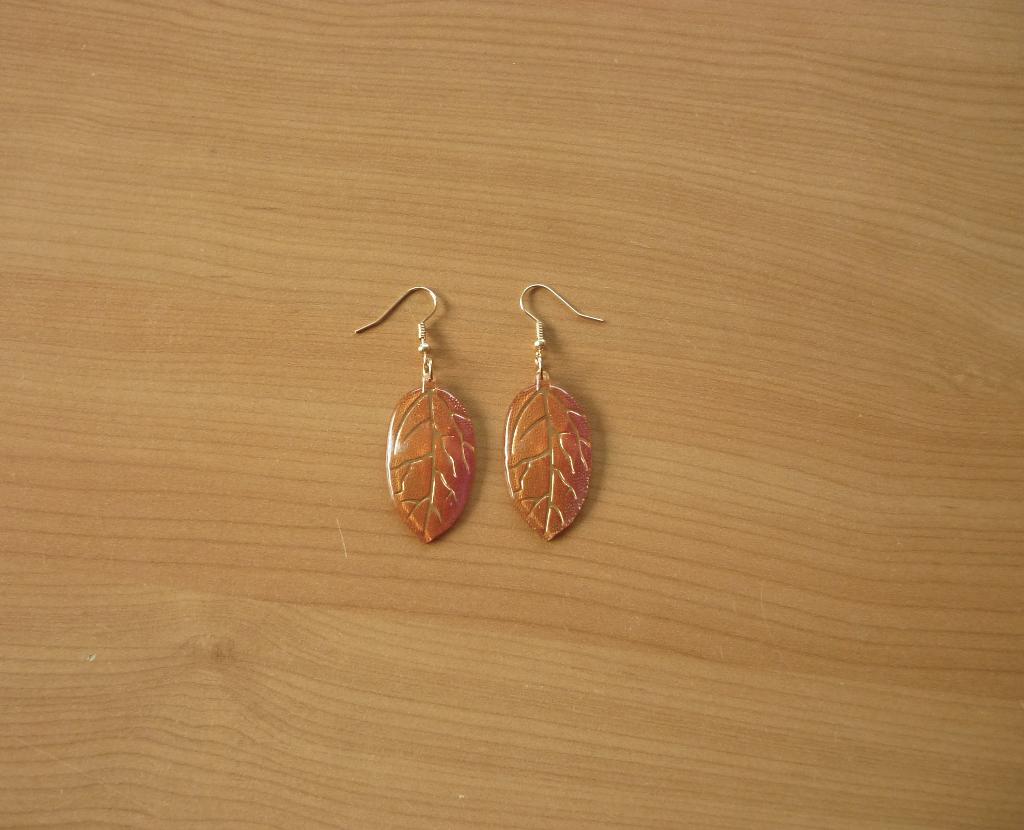 Oranje roze goudkleurige blad oorbellen, Bijoux, Sacs & Beauté, Boucles d'oreilles, Enlèvement ou Envoi, Orange