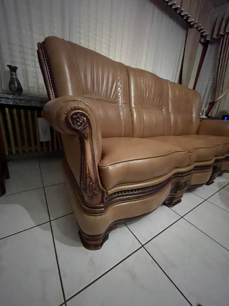 Lederen 3 zit, Ophalen, 250 tot 300 cm, Driepersoons, Zo goed als nieuw