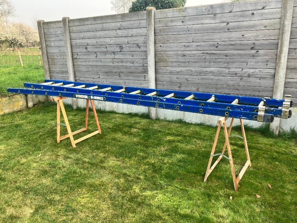 Double échelle 14 échelons ALU, Bricolage & Construction, Pliable ou rétractable/escamotable, Comme neuf, Échelle, Enlèvement