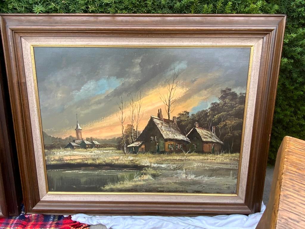 Village dans un paysage enneigé, Antiquités & Art, Art | Peinture | Classique, Enlèvement