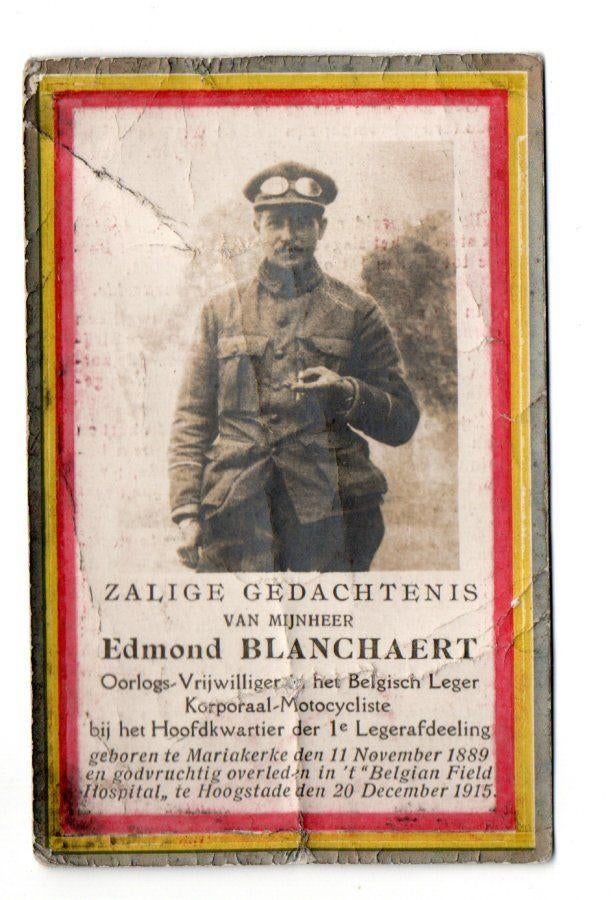 doodsprentje soldaat motorrijder Mariakerke + Hoogstade 1915, Collections, Enlèvement ou Envoi, Carte de condoléances