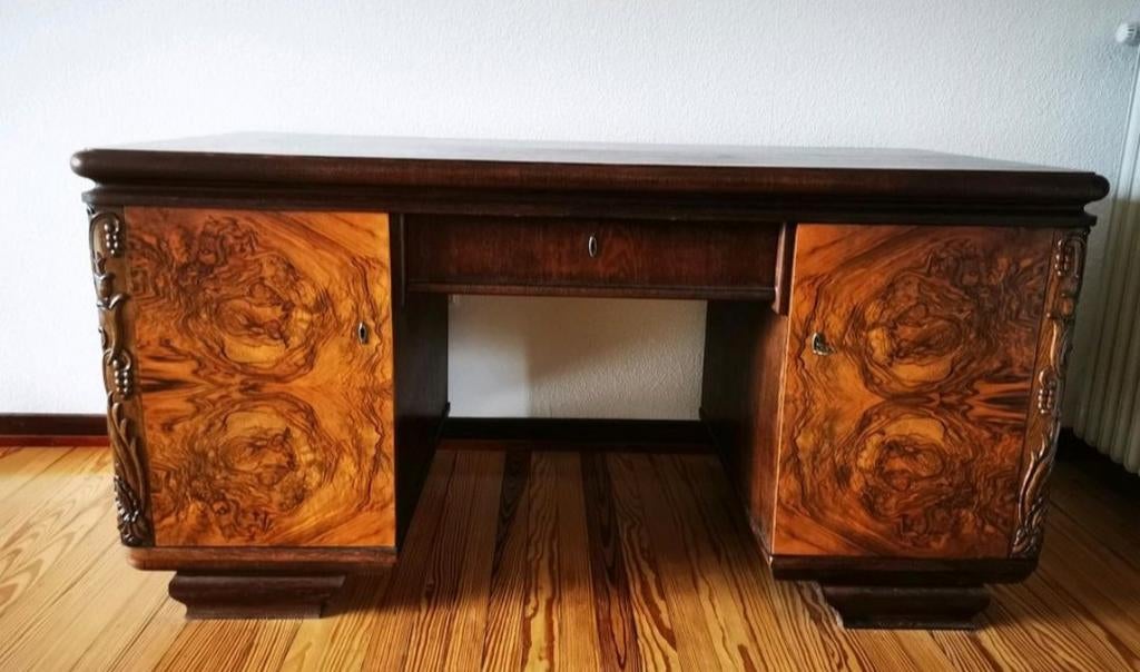 Stijlvol Art Deco Bureau met Wortelfineer en versieringen, Huis en Inrichting, Bureaus, Ophalen of Verzenden