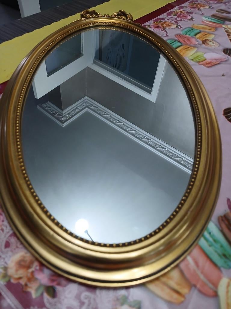 Ovale spiegel van verguld hout 57 x 30, Antiek en Kunst, Ovaal