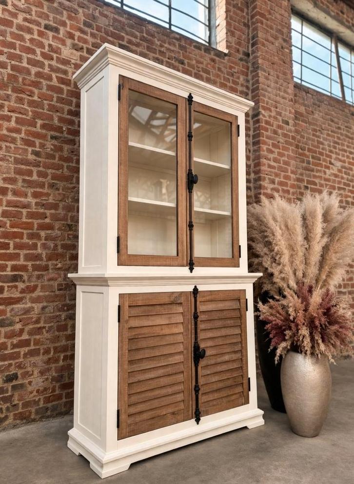 Massief houten buffetkast/vitrinekast art:90/26.1, Maison & Meubles, Armoires | Buffets, Comme neuf, 200 cm ou plus, 150 à 200 cm