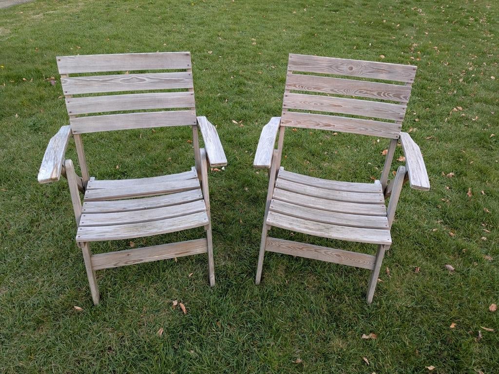 2 chaises longues pliantes en bois, Jardin & Terrasse, Chaises de jardin, Enlèvement, Bois, Pliant