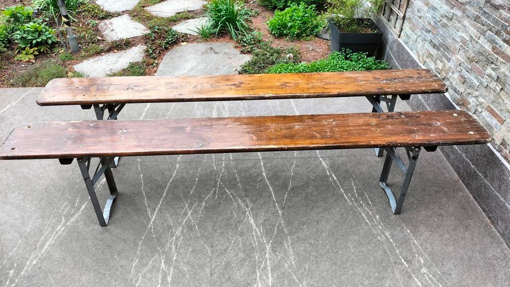 Retro klapbanken, Tuin en Terras, Ophalen, Gebruikt, Hout