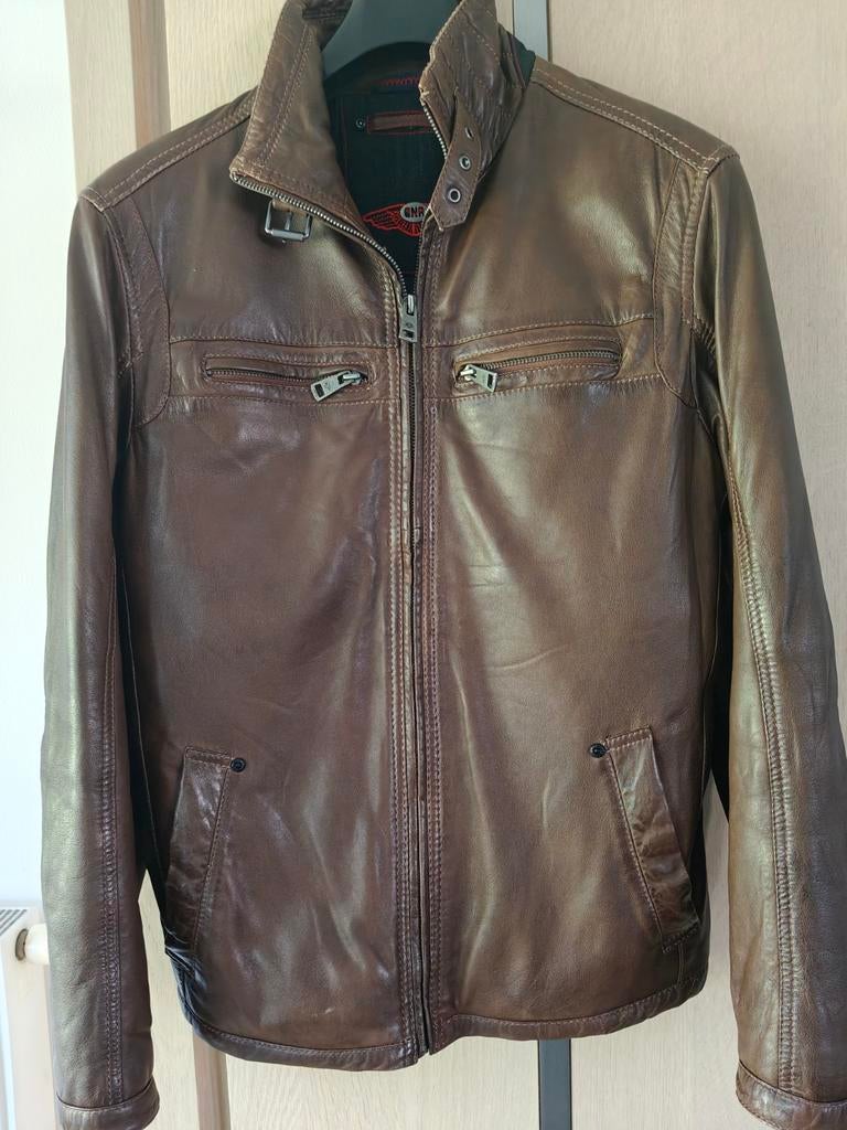 Heren bruine jas van leder maat 48, Kleding | Heren, Jassen | Winter, Ophalen of Verzenden, Maat 48/50 (M)