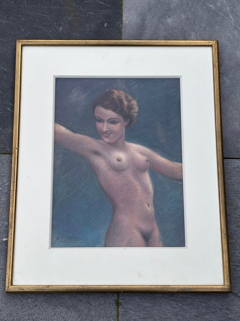 Mooie pastel van Frans Lemaitre - naakte vrouw, Ophalen of Verzenden