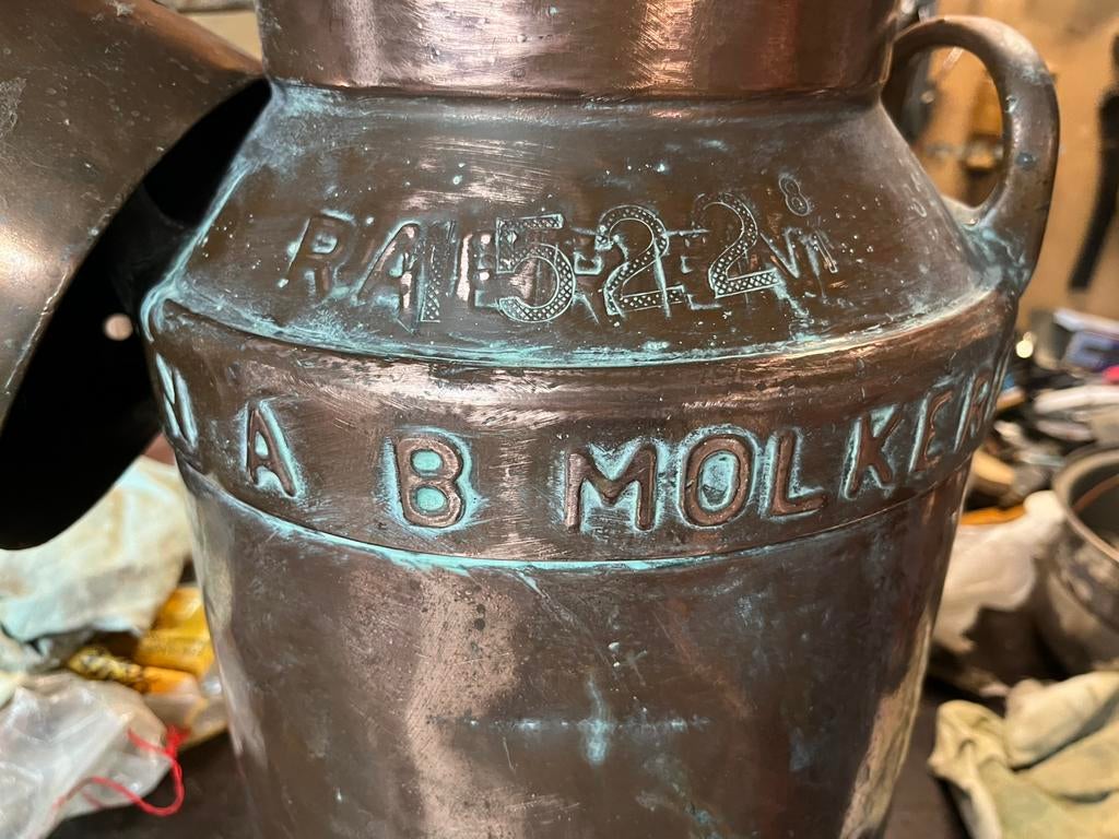 Koperen melkkan met zeef., Ophalen, Koper