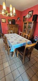 Tafel uitschuifbaar en 6 stoelen met sculpturen - vintage, Ophalen, Gebruikt