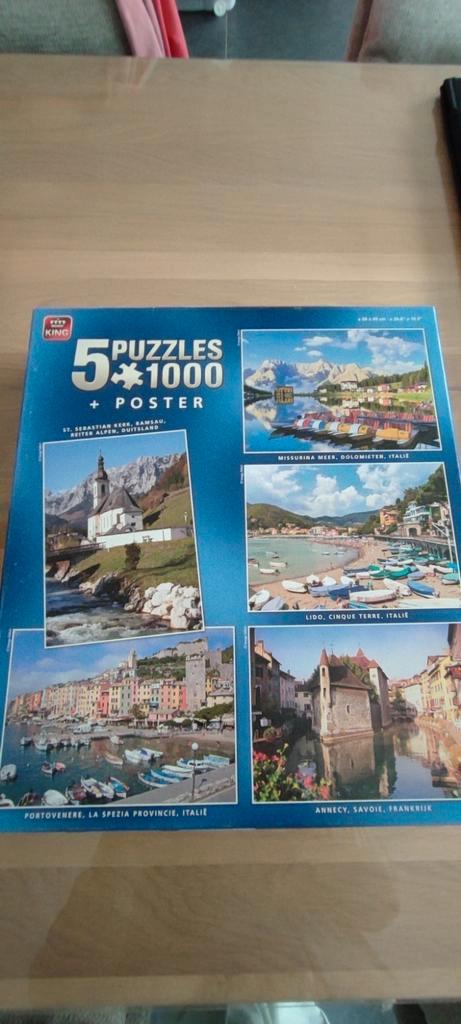 king 5 puzzels van 1000stukjes met posters, Hobby & Loisirs créatifs, Sport cérébral & Puzzles, Comme neuf, Puzzle, 500 à 1500 pièces
