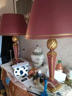 Een paar grote vergulde en magenta 'ananas' lampen met origi, Huis en Inrichting, Ophalen, Overige materialen, Half 19 eeuw, Zo goed als nieuw