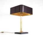 Vintage Leather Brass Desk Lamp in the Style Jacques Adnet, Ophalen of Verzenden