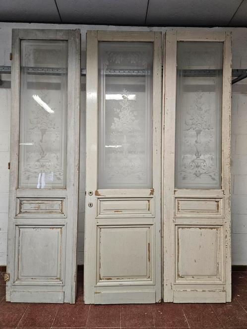 Antieke 3 slag deur, Doe-het-zelf en Bouw, Deuren en Vliegenramen, Gebruikt, Glas, Hout, Ophalen