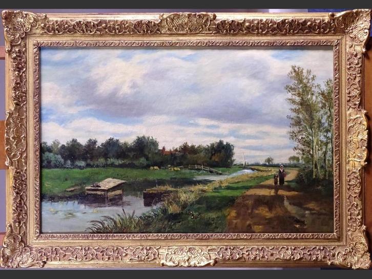 Antiek schilderij op doek - gesigneerd n W. Roelofs, Antiek en Kunst, Kunst | Schilderijen | Klassiek, Ophalen of Verzenden