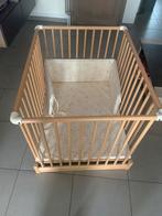 Parc en bois naturel pour bébé avec fond et tour de parc, Ophalen, Gebruikt, Rechthoekig, Boxkleed