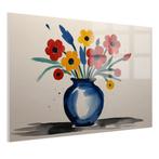 Vase avec fleurs à l'aquarelle Peinture sur verre 105x70cm +, Antiquités & Art, Envoi
