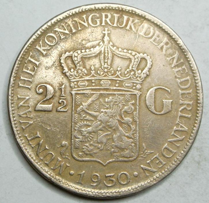 Av Pces NEDERLAND KM #165 „2 1/2 GULDEN ZILVER” UIT 1930, Postzegels en Munten, Munten | Europa | Niet-Euromunten, Losse munt