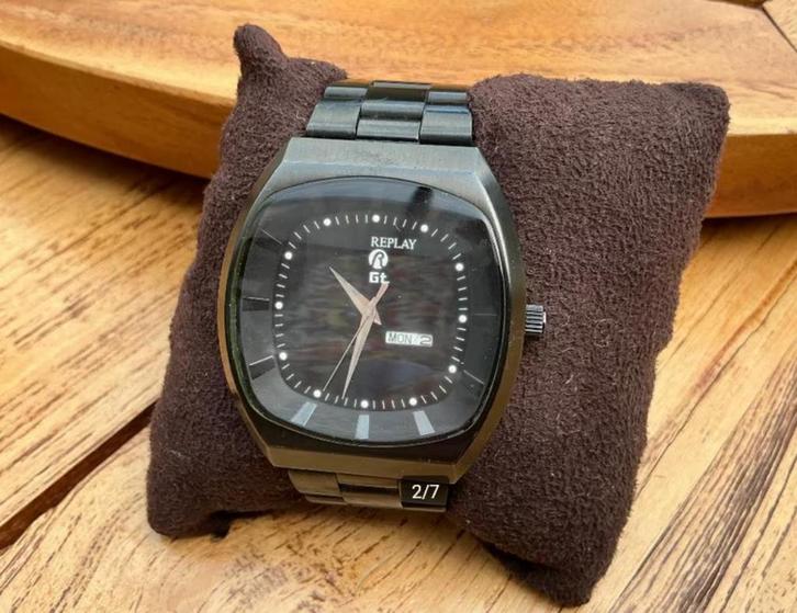 Stoere zwarte originele Replay GT horloge, Handtassen en Accessoires, Horloges | Heren, Zo goed als nieuw, Polshorloge, Staal