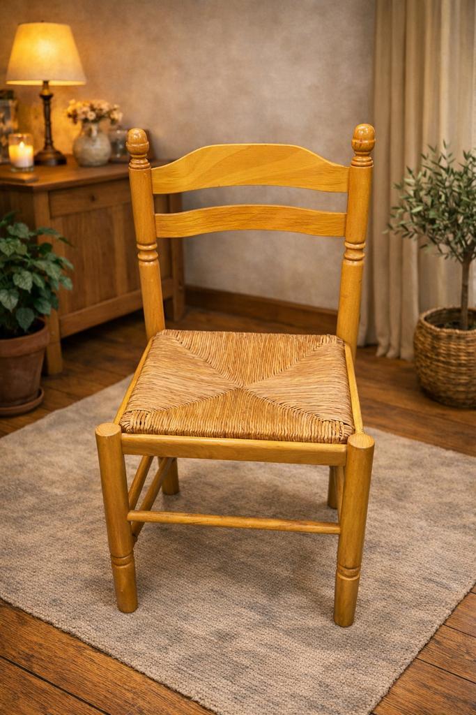 Partij houten stoelen met gevlochten zitting – 8 stuks, Maison & Meubles, Chaises, Bois, Enlèvement