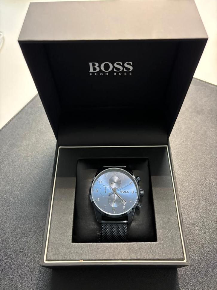BOSS Hugo Boss “Skymaster” chronograaf – blauw – Milano band, Handtassen en Accessoires, Horloges | Heren, Zo goed als nieuw, Polshorloge