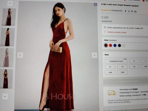 A-lijn v-nek vlier fluwelengalajurk, Kleding | Dames, Gelegenheidskleding, Zo goed als nieuw, Galajurk, Rood, Ophalen of Verzenden