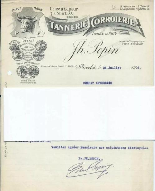 StavelotTannerie+Pepin+vieux métiers+lettre, Collections, Cartes postales | Belgique, Non affranchie, Liège, 1920 à 1940, Enlèvement ou Envoi