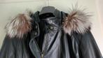 VESTE EN CUIR FEMME 3/4 CAPUCHE VÉRITABLE FOURURRE, Enlèvement, Comme neuf, Taille 42/44 (L)
