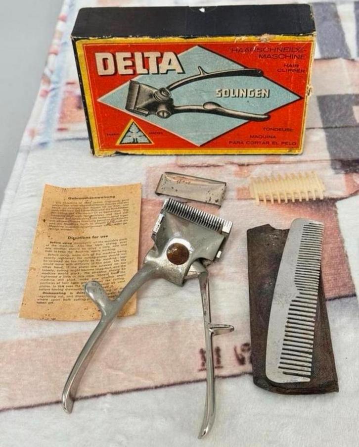 1951 - Delta solingen antiek Hand tondeuse clipper compleet, Antiek en Kunst, Antiek | Gereedschap en Instrumenten, Ophalen of Verzenden