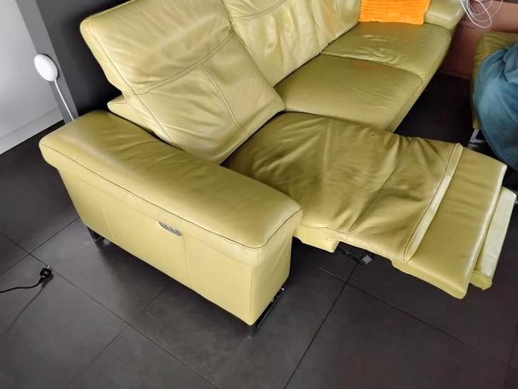 Zetel leder met relaxfunctie., Huis en Inrichting, Zetels | Zetels, Gebruikt, Rechte bank, Driepersoons, Leer, Ophalen