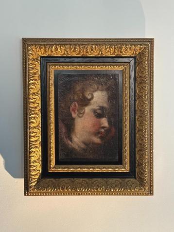 Tableau ancien huile portrait visage jeune garçon XVIIe cadr disponible aux enchères