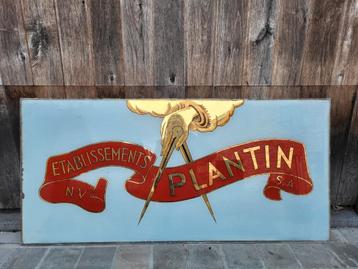 Op glas geschilderd reclamebord 'Etablissements plantin' beschikbaar voor biedingen