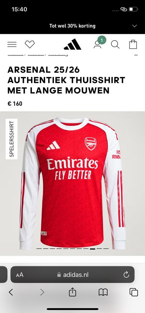 Arsenal 25/26 thuisshirt lange mouwen, Sport en Fitness, Voetbal, Nieuw, Shirt, Maat L, Verzenden