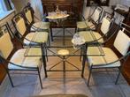 Lothar glazen tafel + 6 lederen stoelen, Comme neuf, Métal, Rectangulaire, 50 à 100 cm