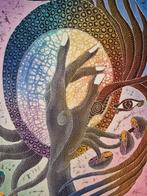 Handgeschilderde Indonesische batic, Antiek en Kunst, Kunst | Schilderijen | Klassiek, Ophalen