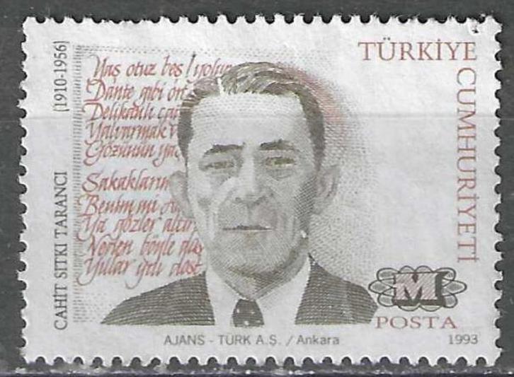 Turkije 1993 - Yvert 2745 - Cahit Sitki Taranci (ST), Postzegels en Munten, Postzegels | Europa | Overig, Verzenden