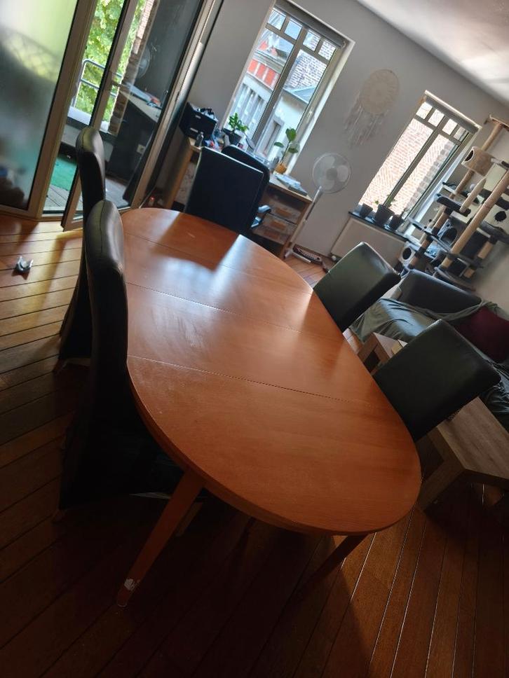 Ovale houten eettafel + 6 stoelen – stevig en tijdloos, Huis en Inrichting, Tafels | Eettafels, Gebruikt, Vijf personen of meer