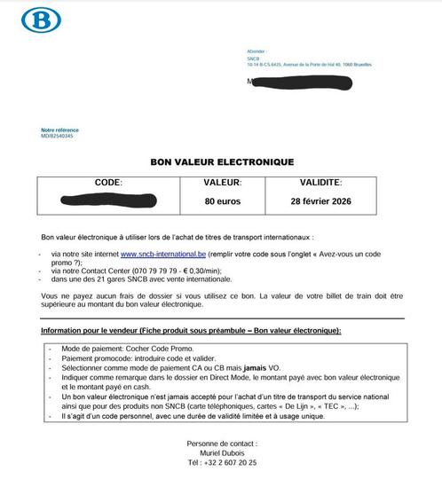 Billet scnb international, Tickets en Kaartjes, Overige Tickets en Kaartjes, Eén persoon