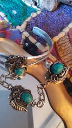 Navajo armband, ring van sterling zilver, turkoois, Ophalen of Verzenden, Zo goed als nieuw, Zilver, Zilver