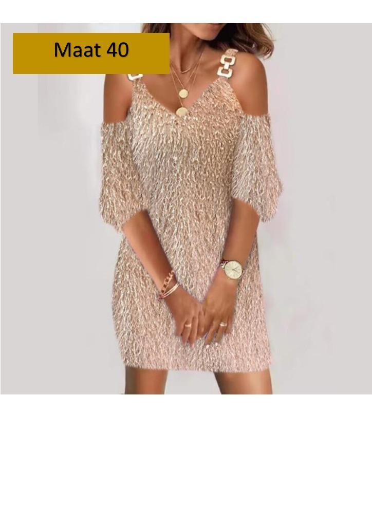 Jurk kort met stuk open schouder en sierband 12€ Maat 40, Kleding | Dames, Jurken, Nieuw, Maat 42/44 (L), Overige kleuren, Ophalen
