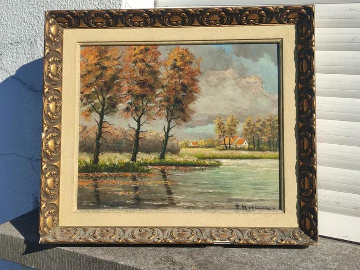huile sur panneau paysage signe f meseure, Antiek en Kunst, Kunst | Schilderijen | Klassiek, Ophalen of Verzenden
