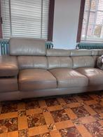 Salon cuir gris taupe beige/Leren salon in grijs taupe/beige, Huis en Inrichting, Ophalen, Gebruikt, Leer