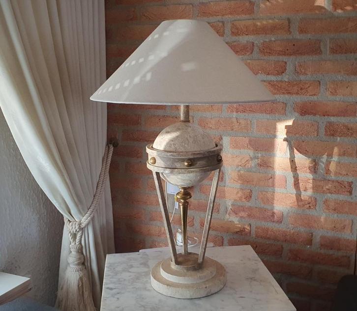 Vintage Travertin tafellamp, Huis en Inrichting, Lampen | Tafellampen, Zo goed als nieuw, 50 tot 75 cm, Metaal, Overige materialen